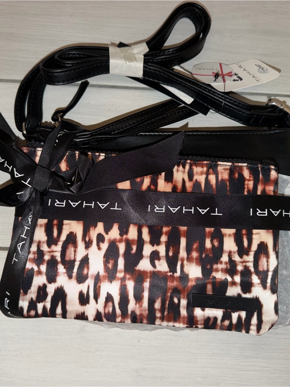 Tahari Leopard-Print Crossbody Bag in Brown and Black